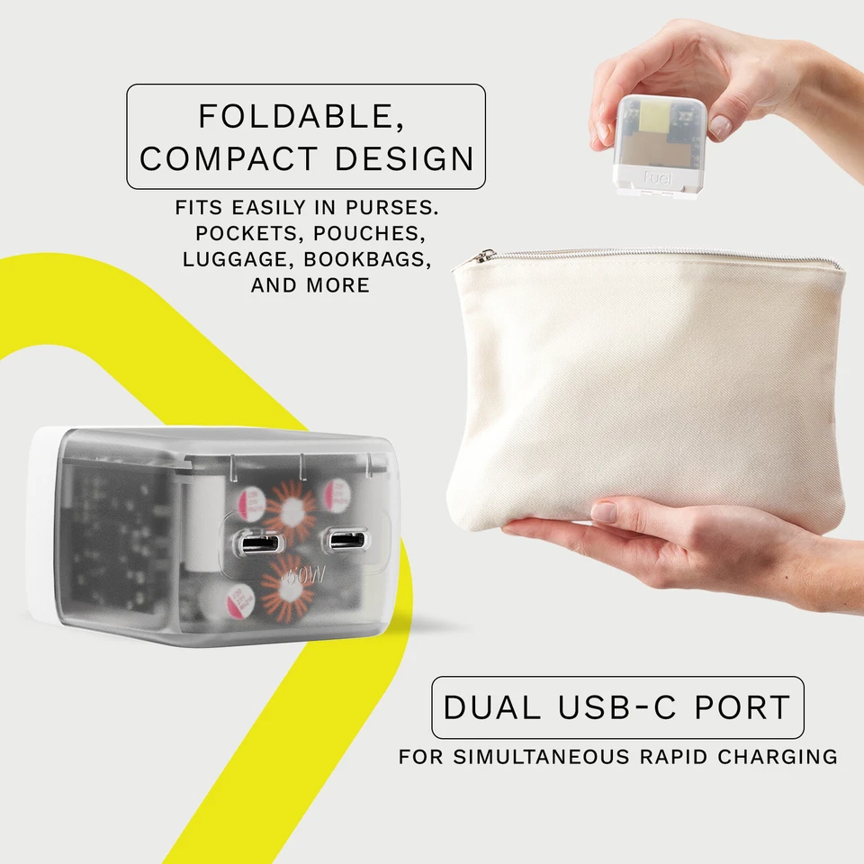 FUEL 50W Power Adapter Intelligent Dual USB-C PD Compact GaN - Frosted White - Image 3 of 4