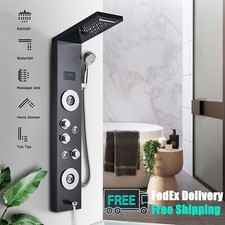 Black Shower panel stainless steel LED Rain Waterfall Tower System Massage Jets
