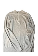 Nautica Sweater Adult Medium Gray Sailing Pullover 1/4 Zip Sweatshirt Mens EUC