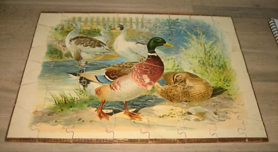 Ancien Puzzle enfant en Bois Chromolithographié Canards - Photo 1/4
