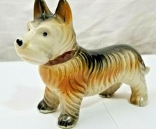 Vintage Ceramic SCOTTIE TERRIER DOG FIGURINE Clean 6" LONG Japan HAND PAINTED
