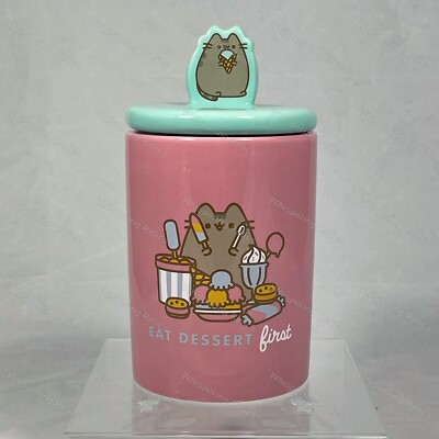 Pusheen Ceramic Eat Dessert First Treat and Cookie Jar NWT Pink 24 Oz