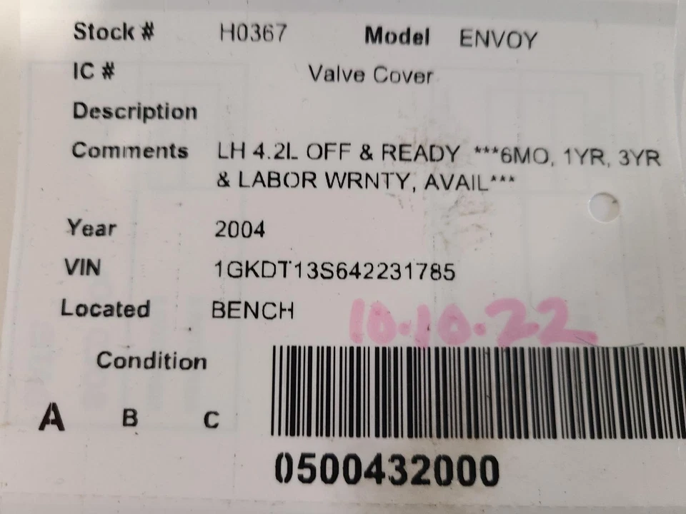 Used Engine Valve Cover fits: 2004 Gmc Envoy Valve Cover Grade A Foto 3 de 4