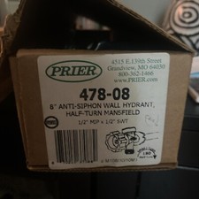 PRIER Frostproof Anti-Siphon Wall Hydrant - 8" 478-08 NEW
