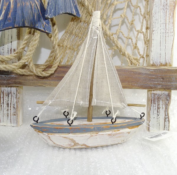 Deko-Segelboot 14/16 Cm Holz Struktur Maritim Shabby Sommer Schiff Boot-image