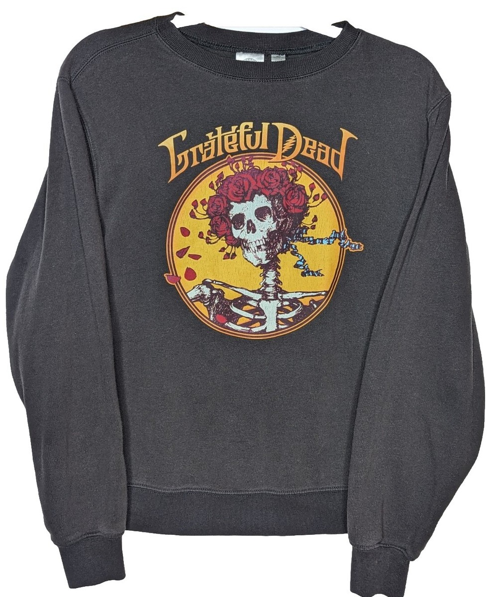 Grateful Dead Bertha Skeleton and Roses Long Sleeve Black Sweater