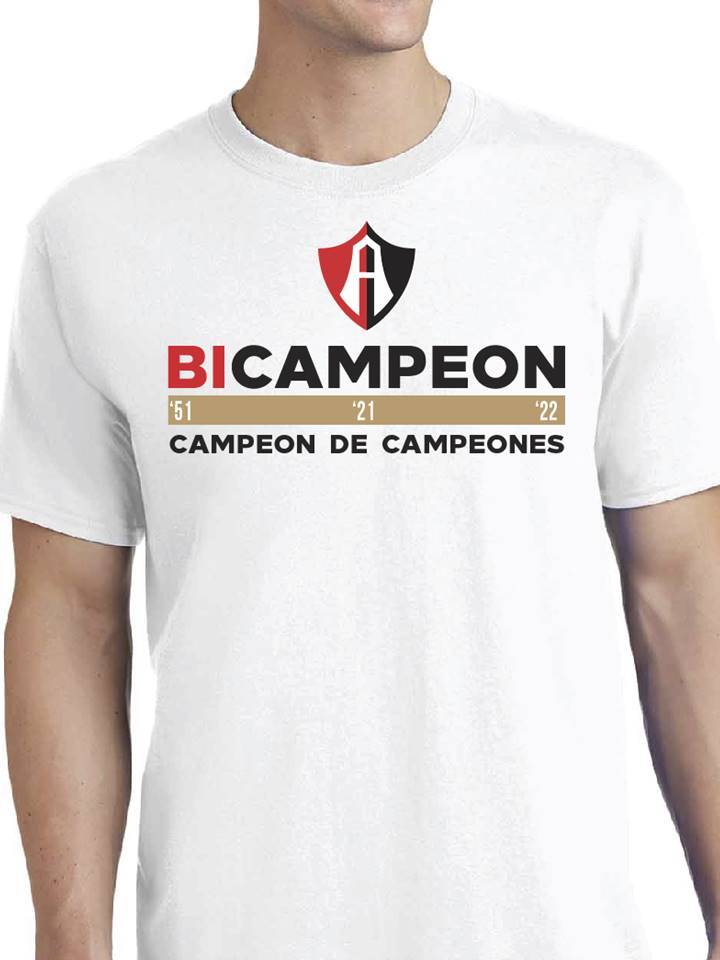 ATLAS CAMPEON ROJINEGROS SHIRT MEXICO BICAMPEON CAMPEON DE CAMPEONES WHITE