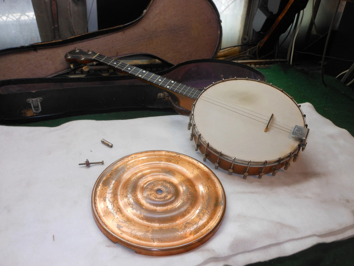 1900 s H.F. Banjo STELLA OSCAR SCHMIDT Gold Metallic Finish Rare Brass Pan