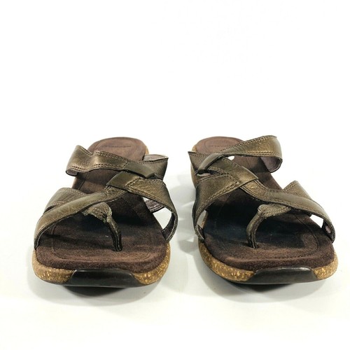 Merrell Sundial Antique Brass Leather Comfort Cork Thong Sandal Womens 8 Perfect - Picture 6 of 10