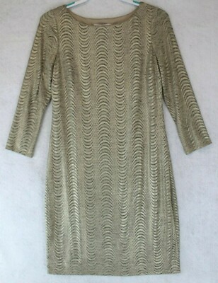 Jessica H Sz 10 Womens Shift Dress Gold Black Metallic Knit Lined