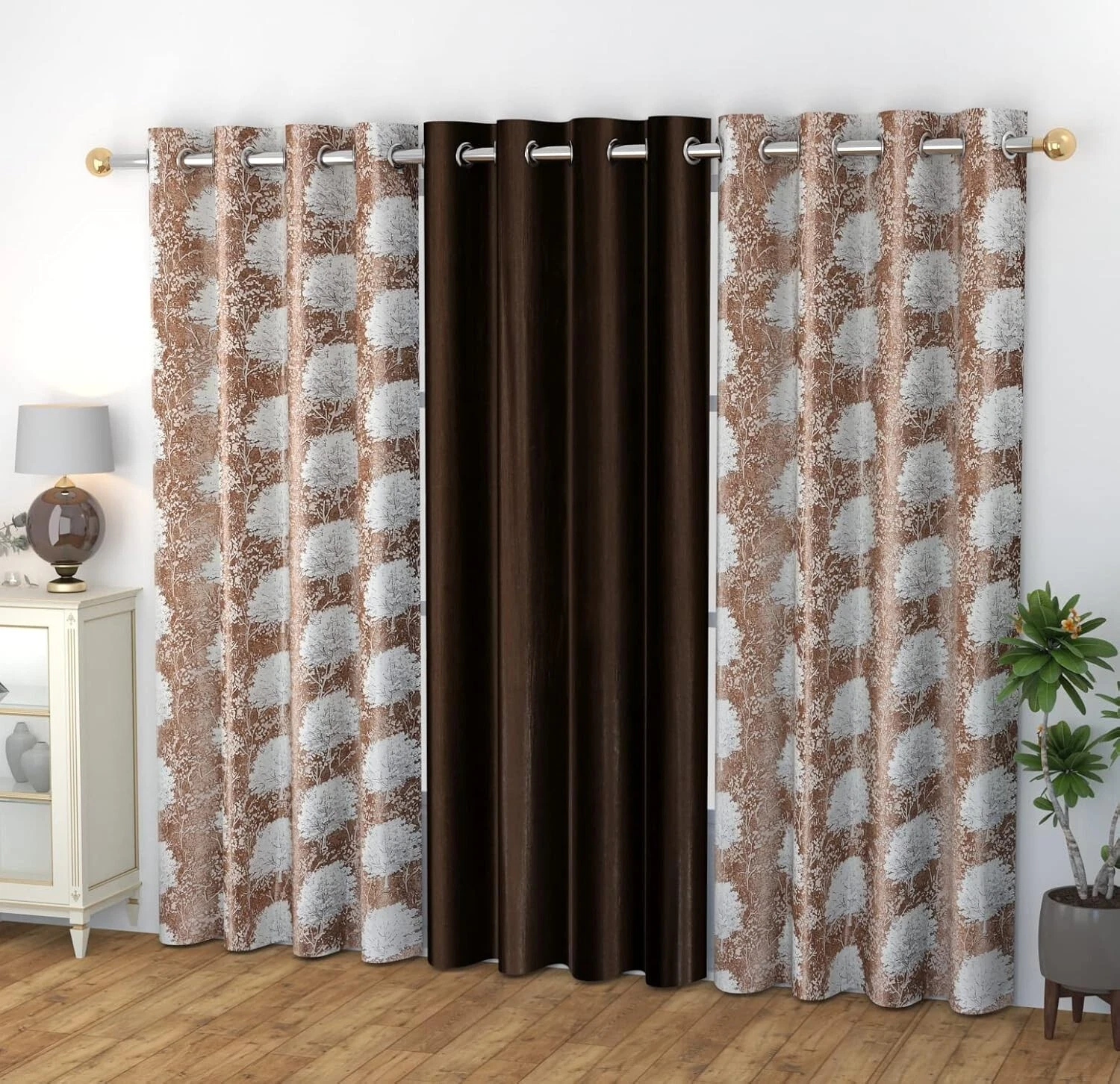 New 3 Piece Eyelet Polyester Door Curtain Set - 7 feet