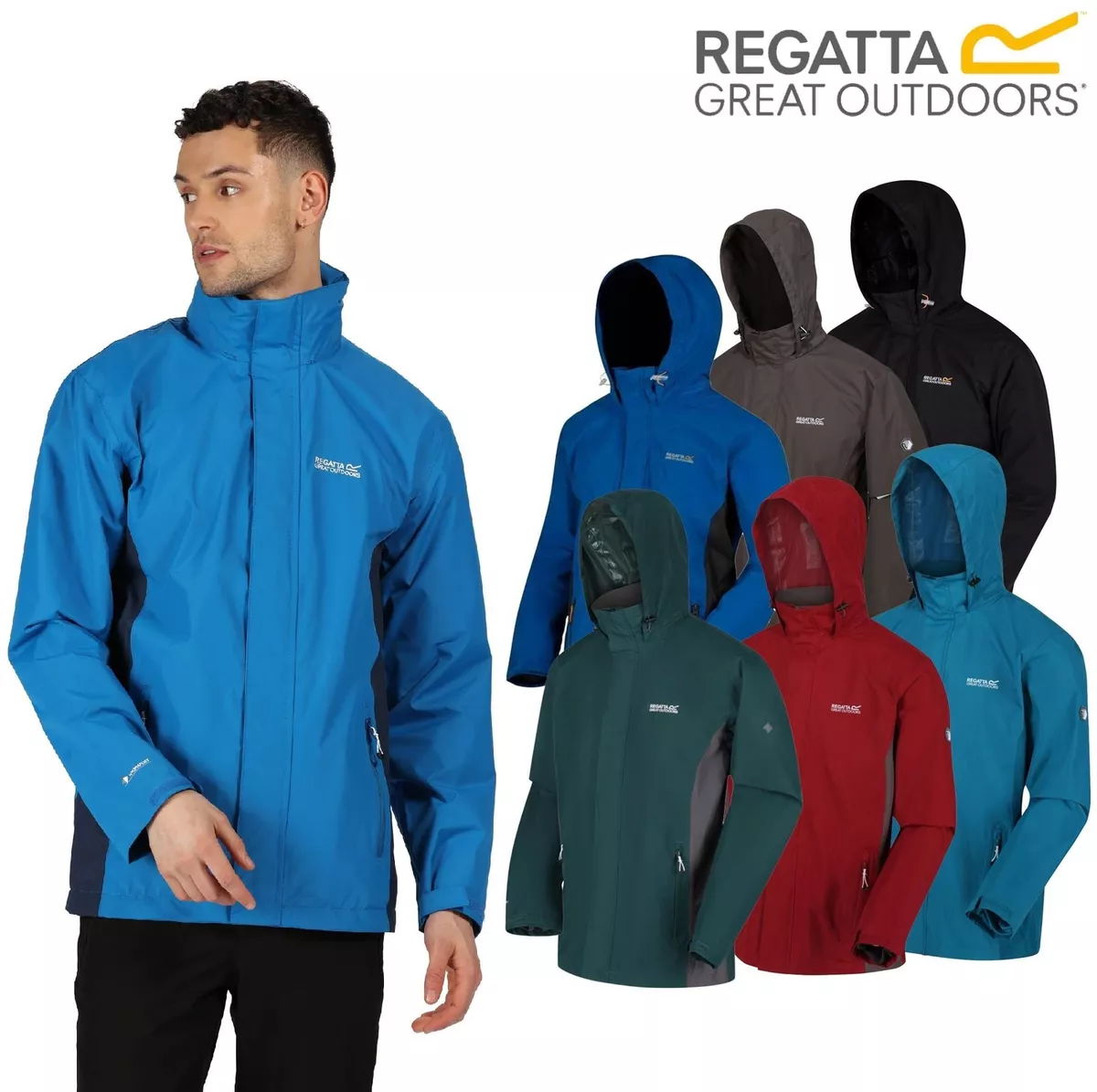 Regatta Mens Matt Windproof Waterproof Hooded Coat Full Zip Lined Rain  Jacket