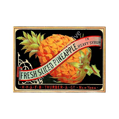 Vintage Trade Card Label, Pineapple Kitchen Wall Décor, 10'' x 6'' REPRODUCTION