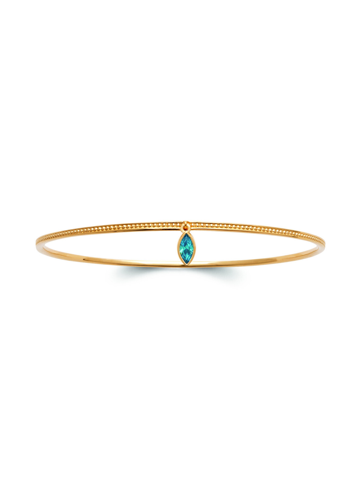 Bracelet rigide or 18k et pampille bleue pour tenue d'été chic