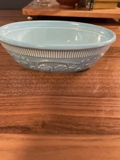 Vintage T.S.T Genuine Oven Serve Ware Oval Blue Floral Made in USA