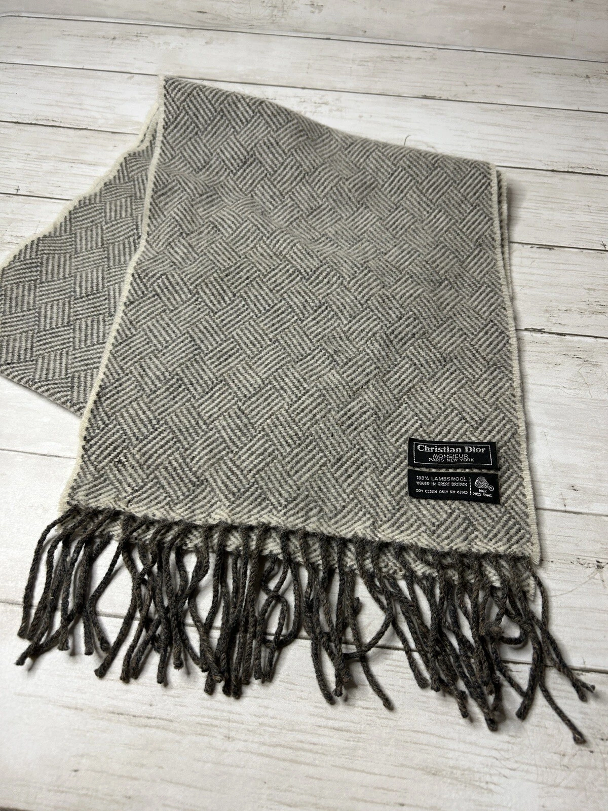 Écharpe Christian Dior Monsi % laine d'agneau tissée en Grande Bretagne Basketweave