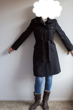 Esprit Outwear Trench Wool Single Breasted Coat Overcoat Pockets Black S Small