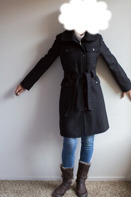 Vintage Esprit Outwear Trench Wool Single breasted Coat Overcoat Pockets Black S
