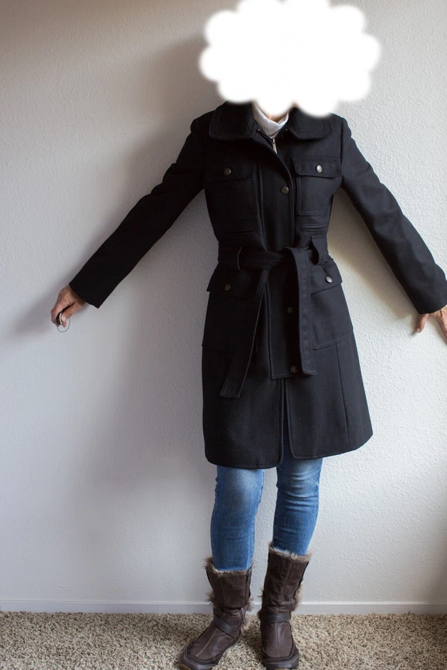 Abrigo Abrigo Abrigo Bolsillos Negro S Vintage Esprit Outwear Trench Lana Pecho Único S Foto 3 de 4