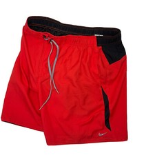 Nike Board Shorts Swim Trunks Lined Flat Front Bright Red Swoosh Men Sz Large