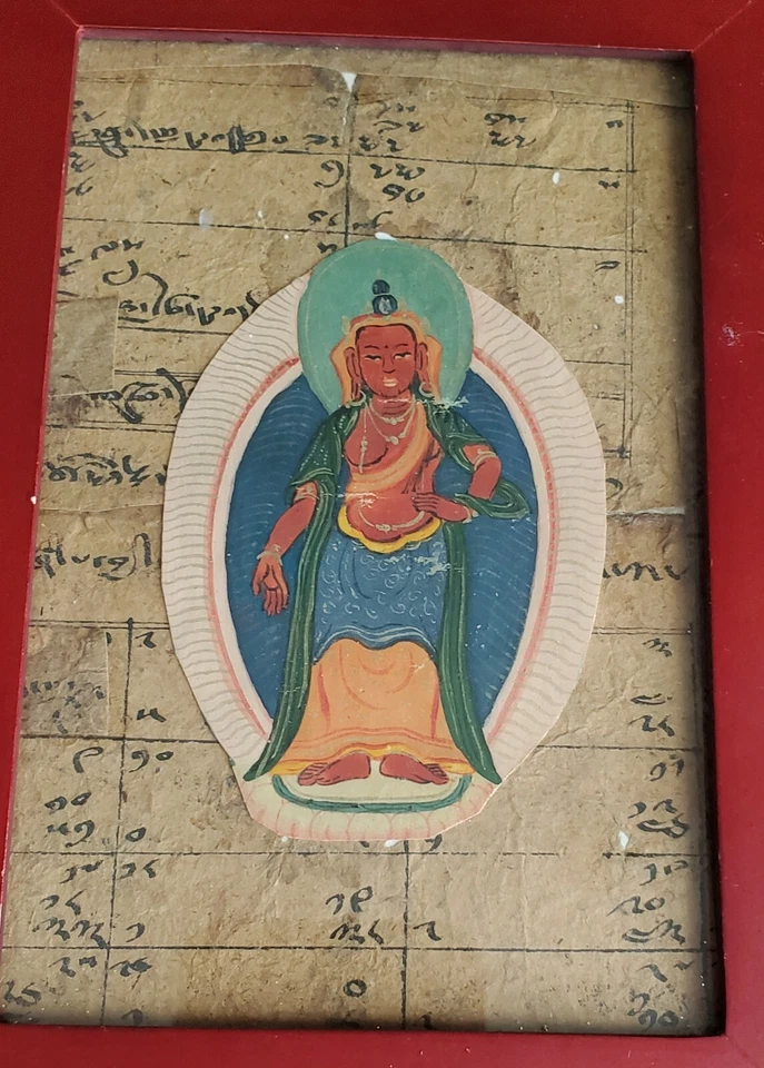 Fragmento de diosa Dakini pintura antigua Thanka Thangka tibetana mongola enmarcada Foto 3 de 3