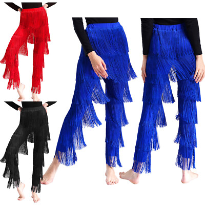 Womens Latin Dance Tiered Fringed Pants for Tango Cha-Cha Performance Costume