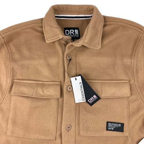 DR Essentials Medium Fleece Shirt Jacket NWT Shacket Tan Button Up Flap Pockets - Picture 2 of 15