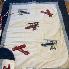 SWEET JOJO DESIGNS NURSERY/CRIB 4-PIECE SET - VINTAGE AIRPLANES - RED/WHITE/BLUE