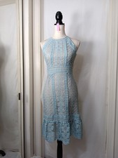 David's Bridal fitted dusty blue lace dress Size S