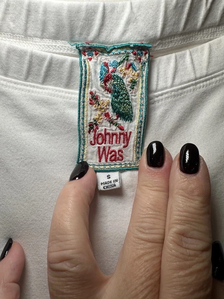 Leggings Johnny Was blancos con bordados en el lado exterior talla pequeña elásticos Foto 4 de 4