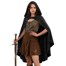Medieval Cloak with Hood for Men and Women, Renaissance Hooded Cape for Hallo...