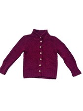 Handknit Irish Wool Cardigan Sweater With Cable Knit Collar 521A
