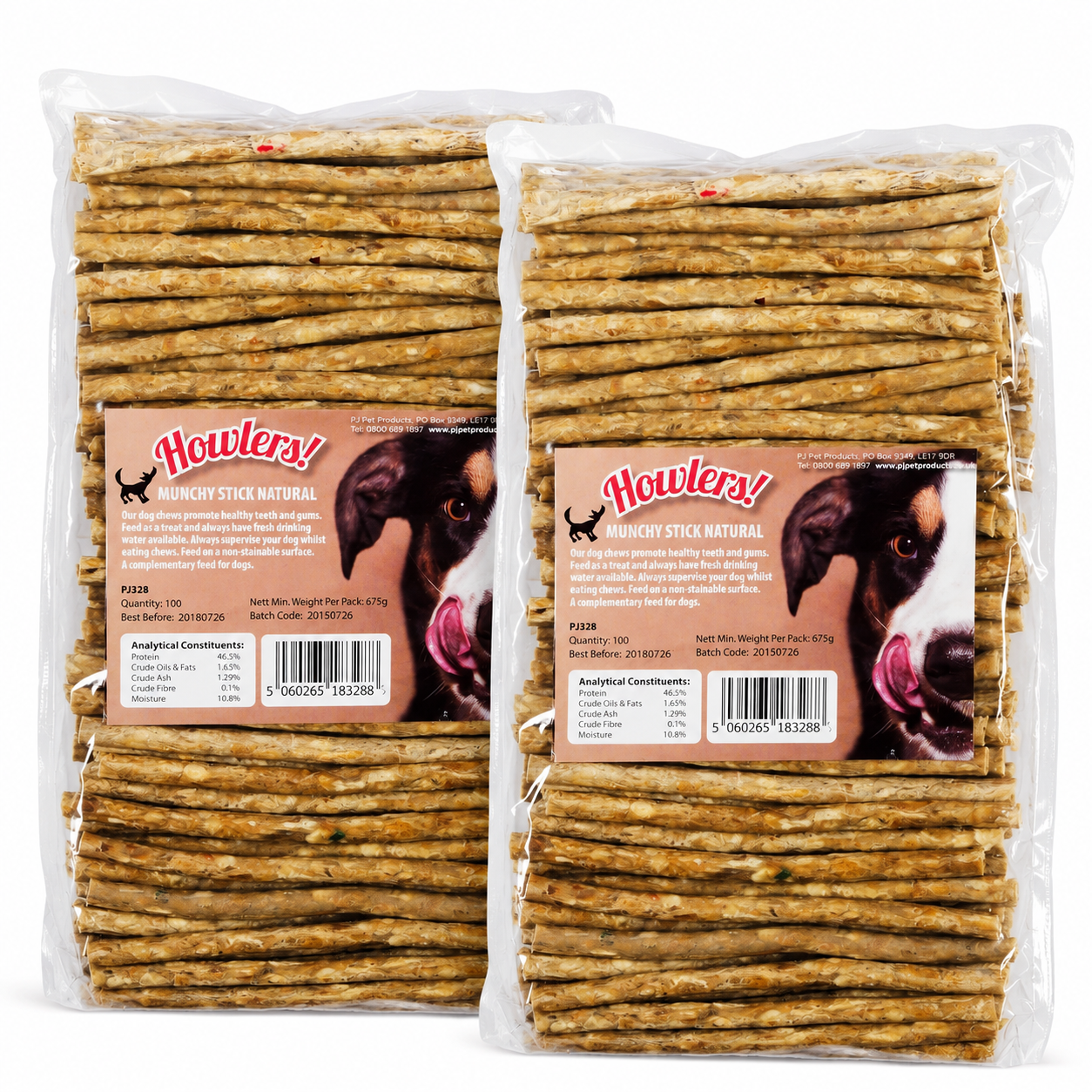Howlers 200 Rawhide Munchy Rolls Dog Chews Beef Treat Sticks 12.5cm