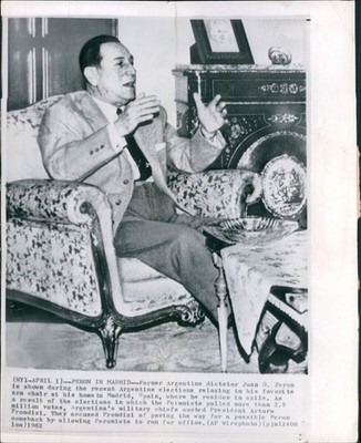 1962 Juan Peron Argentine Dictator Madrid Spain Elections Home Wirephoto 8x10