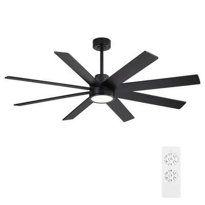 WINGBO 60'' Large DC Ceiling Fans with Lights and Remote, 3 Downrods, 8 Plywood