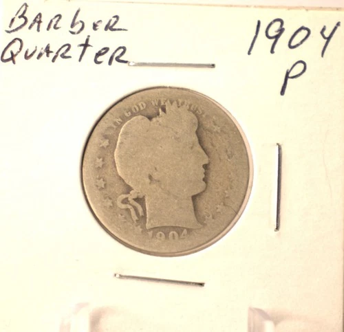 1904 P Barber Quarter - U.S. 25 cents silver coin in circulated condition