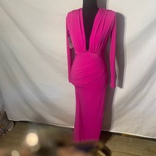 Nookie Farrah Gown Fuchsia Pink Long Sleeve V-Neck Maxi Dress NMJ2026 Mens M