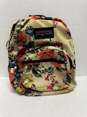 JanSport Half Pint Floral Mini Backpack Cream Beige Multicolor Rose Travel Purse