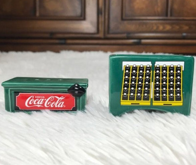 Vintage 1996 Coca-Cola Emerald Green Ceramic Salt & Pepper Shakers