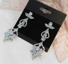 CZ Cubic Zirconia Sterling Silver Dressy Drop Earrings 925 STUNNING