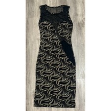 Black & Gold Sleeveless Dress, Mesh Detail Party Cocktail Bodycon