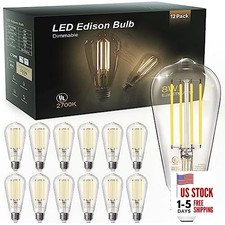 12 Pack Vintage 8W ST58 LED Edison Light Bulbs, 12 Pack - 8W Warm White 2700k