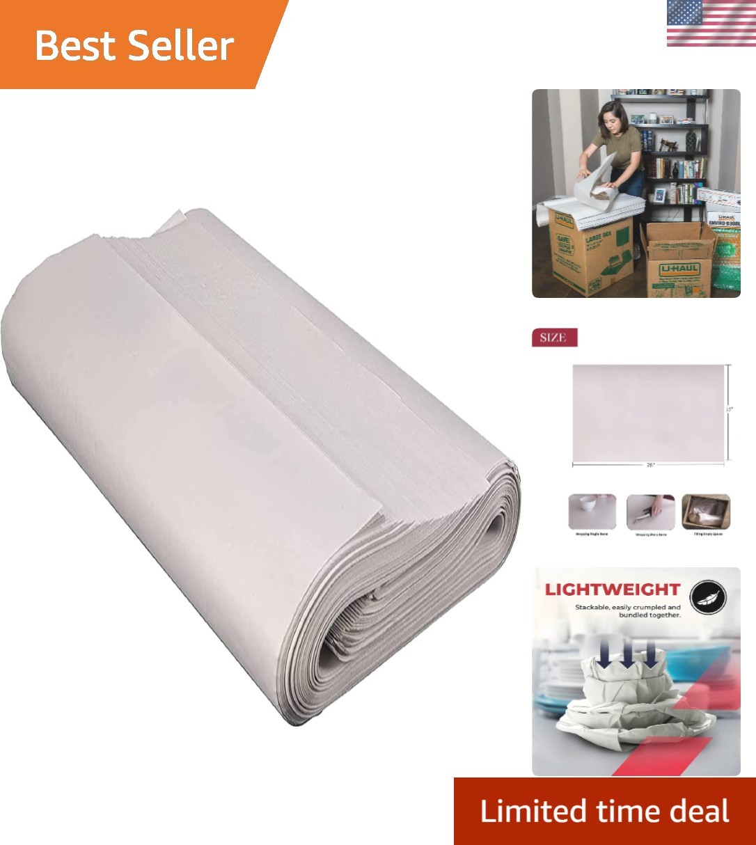 70 Sheets Newsprint Packing Paper Sheets for Moving, Shipping, Box Filler, Wr...
