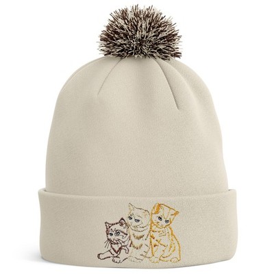 Bestickte Katzen Bommelmütze 3 Kätzchen Tierbesitzer schenkt ihr Tier Bommelmütze...
