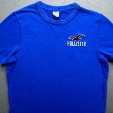 Hollister Graphic T-Shirt Mens Medium Blue Good Embroidered Logo Cotton puff