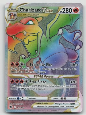 Charizard VSTAR Rainbow Secret Rare 174/172 Brilliant Stars Pokémon Card Damaged