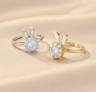 Hase Kaninchen Spinner Ring zappeln Angst Relief verstellbar Silber & Gold