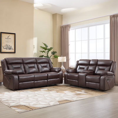 EBELLO Faux Leather Manual Recliner Sofa Set, Loveseat and 3 Seat Recliner Sofa