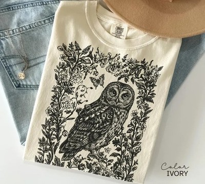 Cottagecore Owl Floral Nature Forest Woodland Comfort Tee Aesthetic Gift