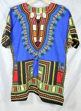 NF Dashiki Tunic OS/XL African Pullover Short Sleeve Multi Color Boho Hippie